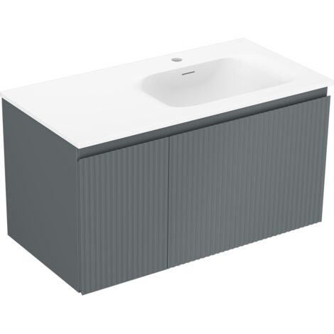 Mexen Rivel armoire de salle de bain 90 cm avec lavabo Vela à droite, 1S, 1D, rainurée, graphite mat/blanc mat - 91A23-09047-3-