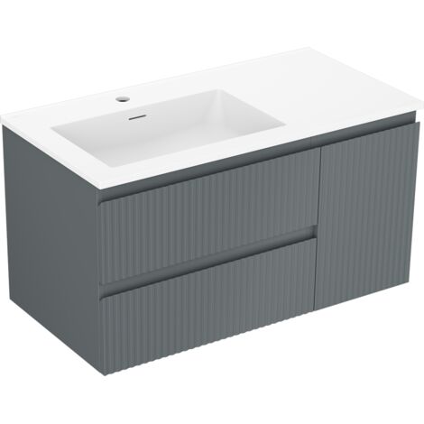 Mexen Rivel armoire de salle de bains 90 cm avec lavabo Otis gauche, 2S, 1D, rainuré, graphite mat/blanc mat - 91A23-09047-3-BB