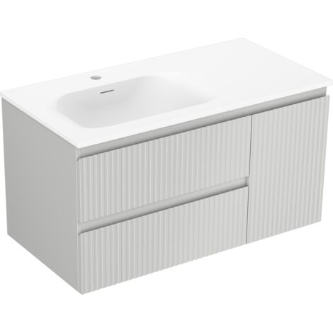 Mexen Rivel armoire de salle de bains 90 cm avec lavabo Vela à gauche, 2S, 1D, rainuré, gris mat/blanc mat - 91A23-09047-3-BBFF