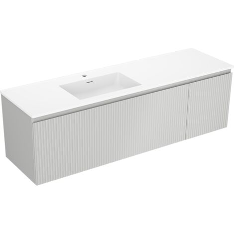 Mexen Rivel Badezimmermöbel 160 cm mit Waschtisch Otis links, 1S, 1D, geriffelt, graumatt/weiß matt - 91A23-16047-3-BBFF62-W18L