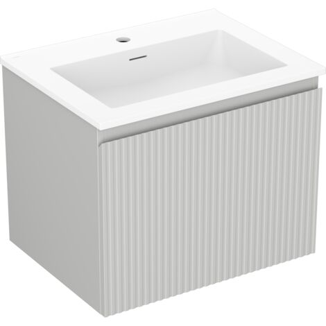 Mexen Rivel Badezimmermöbel 60 cm mit Waschbecken Otis, 1 Schublade, geriffelt, grau matt/weiß matt - 91A20-06047-1-BF62-W18M01