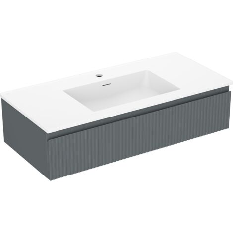 Mexen Rivel Badezimmerschrank 100 cm mit Otis Waschbecken, 1 Schublade, gerillt, Graphit matt/weiß matt - 91A20-10023-1-BF66-W1