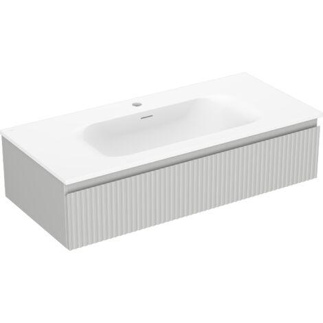 Mexen Rivel Badezimmerschrank 100 cm mit Waschbecken Vela, 1 Schublade, gerieft, grau matt/weiß matt - 91A20-10023-1-BF62-W23M0