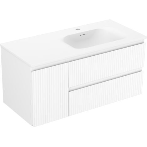 Mexen Rivel Badezimmerschrank 100 cm mit Waschtisch Vela rechts, 2S, 1D, geriffelt, weiß matt - 91A23-10047-3-BBFFF01-W23P01