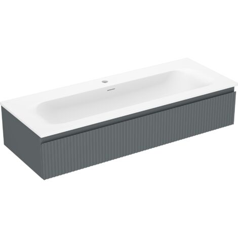 Mexen Rivel Badezimmerschrank 120 cm mit Waschbecken Vela, 1 Schublade, geriffelt, Grafit matt/Weiß matt - 91A20-12023-1-BF66-W
