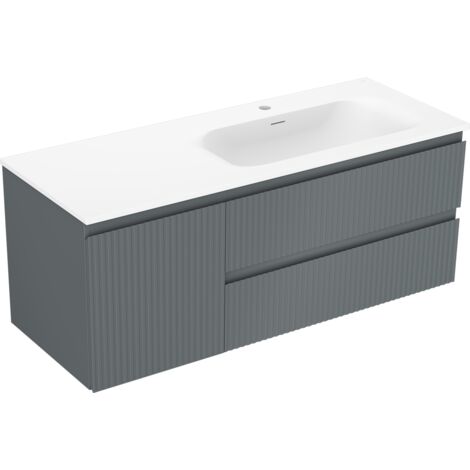 Mexen Rivel Badezimmerschrank 120 cm mit Waschbecken Vela rechts, 2S, 1D, geriffelt, graphit/weiß matt - 91A23-12047-3-BBFFF66-