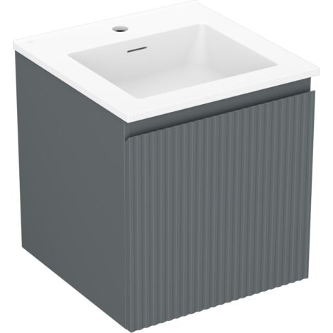 Mexen Rivel Badezimmerschrank 45 cm mit Waschbecken Otis, 1 Schublade, geriffelt, Graphit matt/Weiß matt - 91A20-04547-1-BF66-W