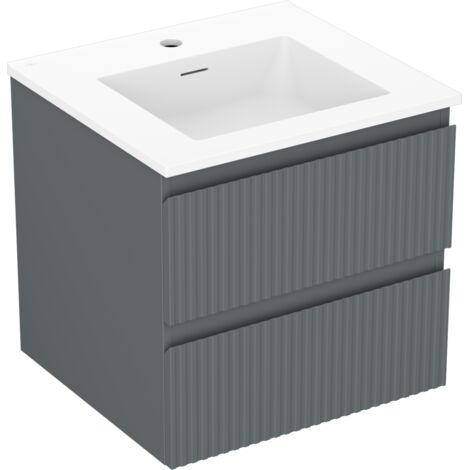 Mexen Rivel Badezimmerschrank 50 cm mit Waschbecken Otis, 2 Schubladen, geriffelt, Graphit matt/Weiß matt - 91A20-05047-2-BFF66