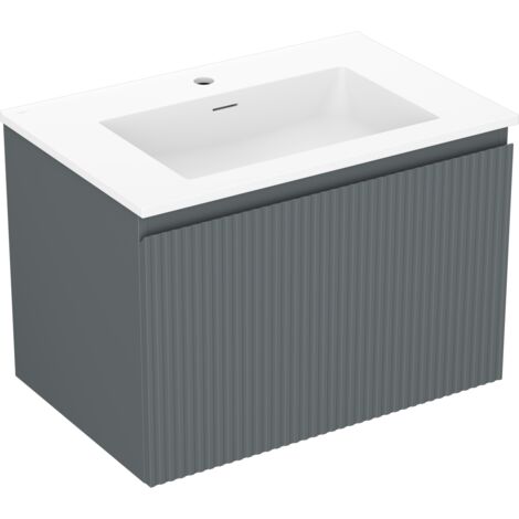 Mexen Rivel Badezimmerschrank 70 cm mit Waschbecken Otis, 1 Schublade, geriffelt, graphit matt/weiß matt - 91A20-07047-1-BF66-W