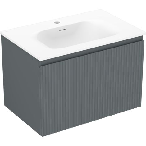 Mexen Rivel Badezimmerschrank 70 cm mit Waschbecken Vela, 1 Schublade, geriffelt, Graphit Matt/Weiß Matt - 91A20-07047-1-BF66-W