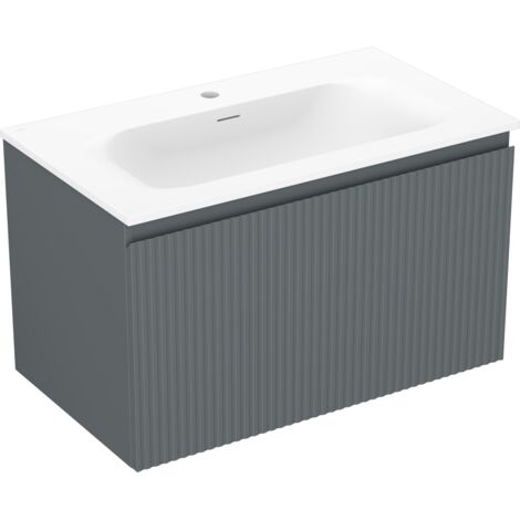 Mexen Rivel Badezimmerschrank 80 cm mit Waschbecken Vela, 1 Schublade, geriffelt, Graphit Matt/Weiß Matt - 91A20-08047-1-BF66-W