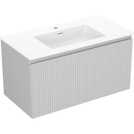 Mexen Rivel Badezimmerschrank 90 cm mit Waschbecken Otis, 1 Schublade, gerillt, grau matt/weiß matt - 91A20-09047-1-BF62-W18M01