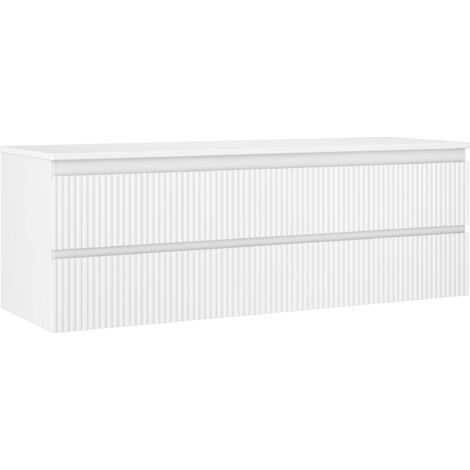 Mexen Rivel Badezimmerschrank unter Waschbecken 140 cm mit Arbeitsplatte, 2 Schubladen, gerillt, mattweiß - 91A20-14047-2-BFFC0