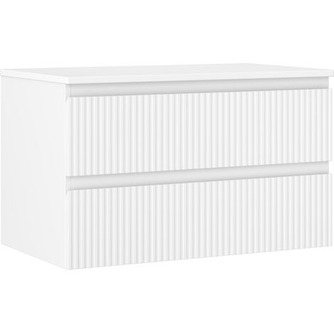Mexen Rivel Badezimmerunterschrank 80 cm mit Platte, 2 Schubladen, geriffelt, weiß matt - 91A20-08047-2-BFFC01