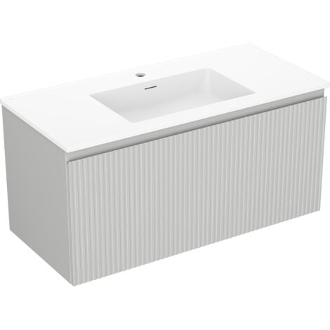 Mexen Rivel gabinete de ba帽o de 100 cm con lavabo Otis, 1 caj贸n, acanalado, gris mate/blanco mate - 91A20-10047-1-BF62-W18M01