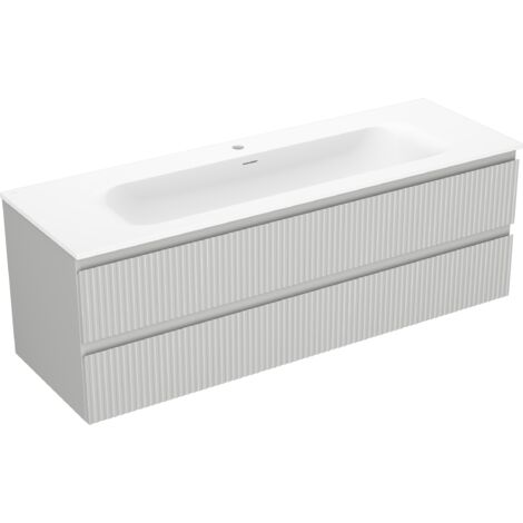 Mexen Rivel gabinete de ba帽o de 140 cm con lavabo Vela, 2 cajones, ranurado, gris mate/blanco mate - 91A20-14047-2-BFF62-W23M0