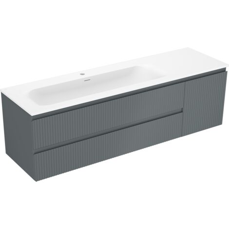 Mexen Rivel gabinete de ba帽o de 160 cm con lavabo Vela izquierdo, 2S, 1D, ranurado, grafito/blanco mate - 91A23-16047-3-BBFFF66