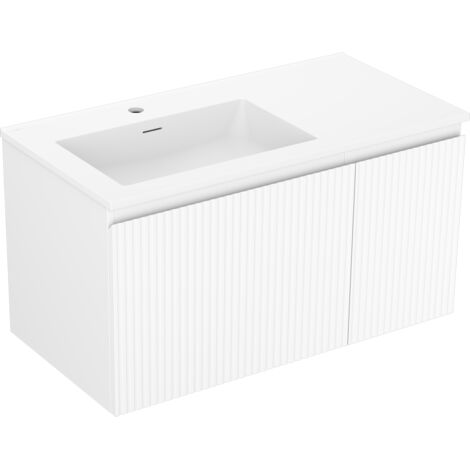 Mexen Rivel gabinete de ba帽o de 90 cm con lavabo Otis izquierdo, 1 caj贸n, 1 puerta, ranurado, blanco mate - 91A23-09047-3-BBFF0