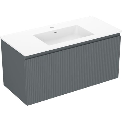 Mexen Rivel meuble de salle de bain 100 cm avec lavabo Otis, 1 tiroir, rainuré, graphite mat/blanc mat - 91A20-10047-1-BF66-W18