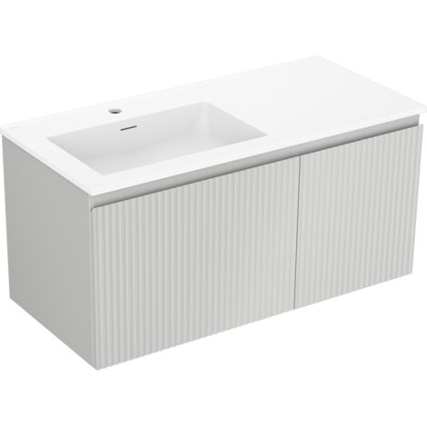 Mexen Rivel meuble de salle de bain 100 cm avec lavabo Otis gauche, 1S, 1D, rainuré, gris mat/blanc mat - 91A23-10047-3-BBFF62-