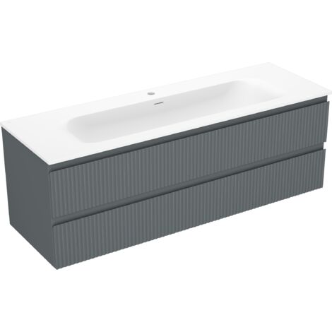 Mexen Rivel meuble de salle de bain 140 cm avec lavabo Vela, 2 tiroirs, rainuré, graphite mat/blanc mat - 91A20-14047-2-BFF66-W