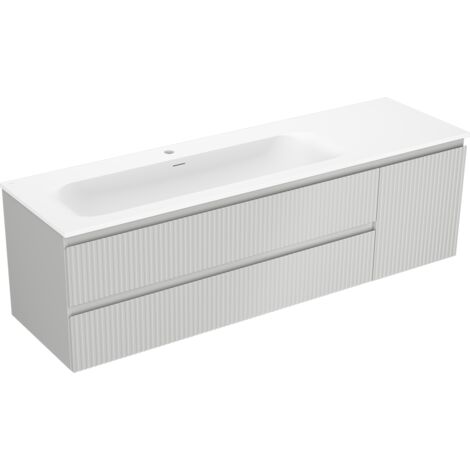 Mexen Rivel meuble de salle de bain 160 cm avec lavabo Vela gauche, 2S, 1D, rainuré, gris mat/blanc mat - 91A23-16047-3-BBFFF62