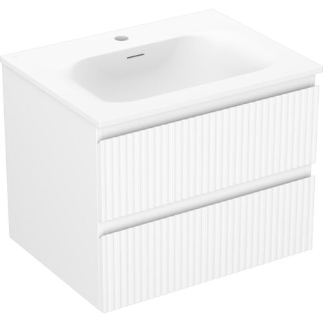 Mexen Rivel meuble de salle de bain 60 cm avec lavabo Vela, 2 tiroirs, rainuré, blanc mat - 91A20-06047-2-BFF01-W23M01