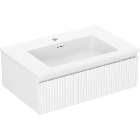 Mexen Rivel meuble de salle de bain 70 cm avec lavabo Otis, 1 tiroir, rainuré, blanc mat - 91A20-07023-1-BF01-W18M01