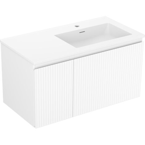 Mexen Rivel meuble de salle de bain 90 cm avec lavabo Otis droite, 1S, 1D, rainuré, blanc mat - 91A23-09047-3-BBFF01-W18P01