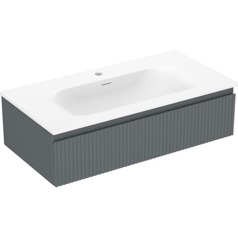 Mexen Rivel meuble de salle de bain 90 cm avec lavabo Vela, 1 tiroir, rainuré, graphite mat/blanc mat - 91A20-09023-1-BF66-W23M