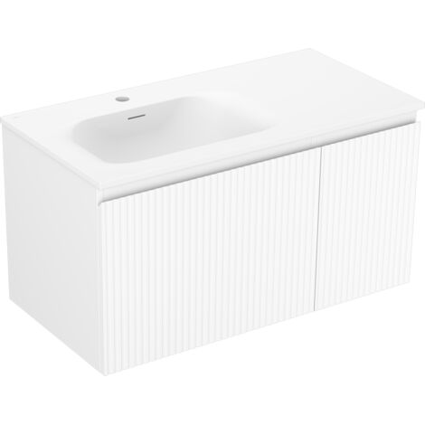 Mexen Rivel meuble de salle de bain 90 cm avec lavabo Vela à gauche, 1S, 1D, rainuré, blanc mat - 91A23-09047-3-BBFF01-W23L01