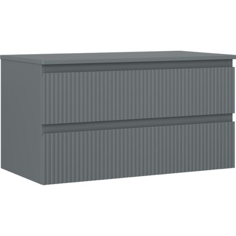 Mexen Rivel meuble de salle de bain sous-lavabo 90 cm avec plateau, 2 tiroirs, rainuré, graphite mat - 91A20-09047-2-BFFC66