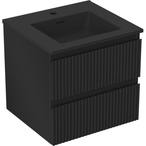 Mexen Rivel meuble de salle de bains 50 cm avec lavabo Otis, 2 tiroirs, rainuré, noir mat - 91A20-05047-2-BFF71-W18M71