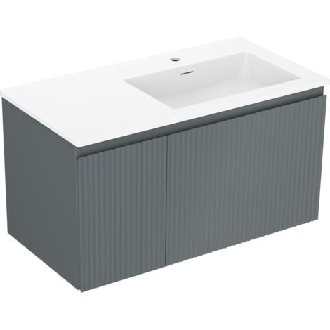 Mexen Rivel meuble de salle de bains 90 cm avec lavabo Otis droit, 1S, 1D, rainuré, graphite mat/blanc mat - 91A23-09047-3-BBFF