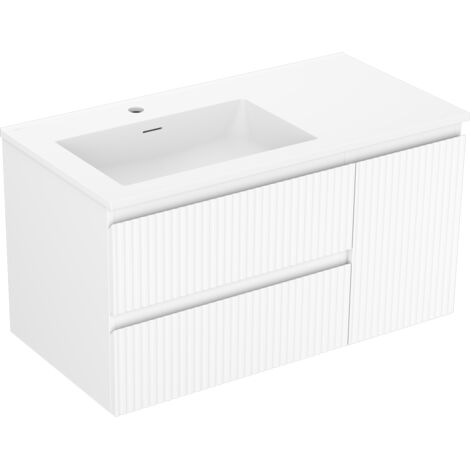 Mexen Rivel meuble de salle de bains 90 cm avec lavabo Otis gauche, 2S, 1D, rainuré, blanc mat - 91A23-09047-3-BBFFF01-W18L01