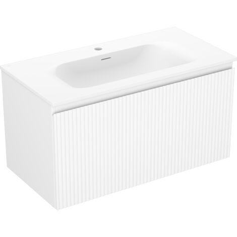 Mexen Rivel meuble de salle de bains 90 cm avec lavabo Vela, 1 tiroir, rainuré, blanc mat - 91A20-09047-1-BF01-W23M01