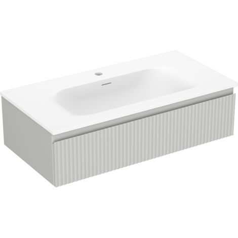 Mexen Rivel meuble de salle de bains 90 cm avec lavabo Vela, 1 tiroir, rainuré, gris mat/blanc mat - 91A20-09023-1-BF62-W23M01