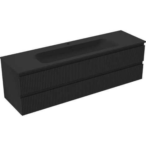 Mexen Rivel mobile bagno 160 cm con lavabo Vela, 2 cassetti, scanalato, nero opaco - 91A20-16047-2-BFF71-W23M71