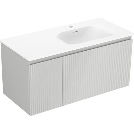 Mexen Rivel mobile da bagno 100 cm con lavabo Vela a destra, 1S, 1D, scanalato, grigio opaco/bianco opaco - 91A23-10047-3-BBFF6