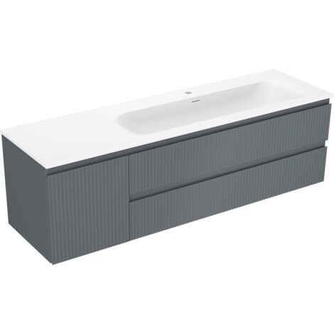 Mexen Rivel mobile da bagno 160 cm con lavabo Vela destro, 2S, 1D, scanalato, grafite/bianco opaco - 91A23-16047-3-BBFFF66-W23P