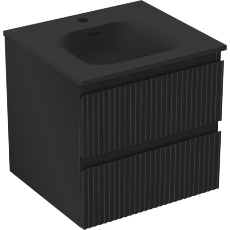 Mexen Rivel mobile da bagno 50 cm con lavabo Vela, 2 cassetti, scanalato, nero opaco - 91A20-05047-2-BFF71-W23M71