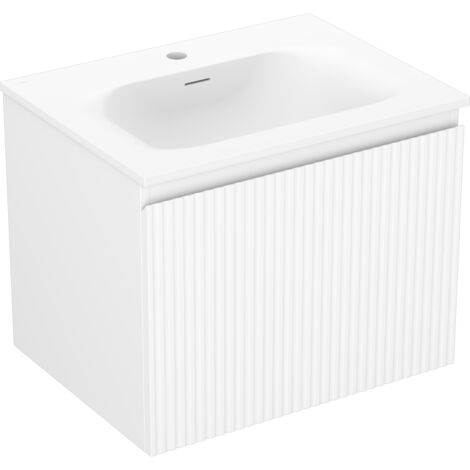 Mexen Rivel mobile da bagno 60 cm con lavabo Vela, 1 cassetto, scanalato, bianco opaco - 91A20-06047-1-BF01-W23M01