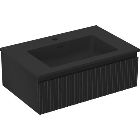 Mexen Rivel mobile da bagno 70 cm con lavabo Otis, 1 cassetto, scanalato, nero opaco - 91A20-07023-1-BF71-W18M71