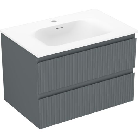 Mexen Rivel mobile da bagno 70 cm con lavandino Vela, 2 cassetti, scanalato, grafite opaco/bianco opaco - 91A20-07047-2-BFF66-W