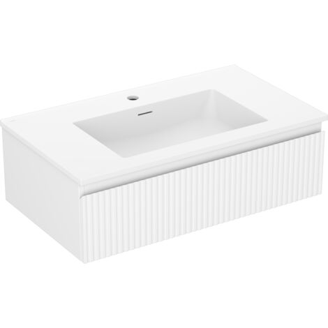 Mexen Rivel mobile da bagno 80 cm con lavabo Otis, 1 cassetto, scanalato, bianco opaco - 91A20-08023-1-BF01-W18M01