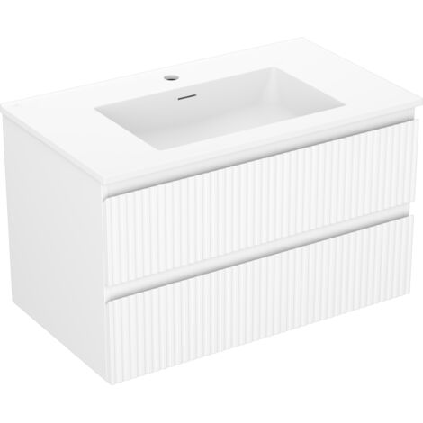 Mexen Rivel mobile da bagno 80 cm con lavabo Otis, 2 cassetti, scanalato, bianco opaco - 91A20-08047-2-BFF01-W18M01