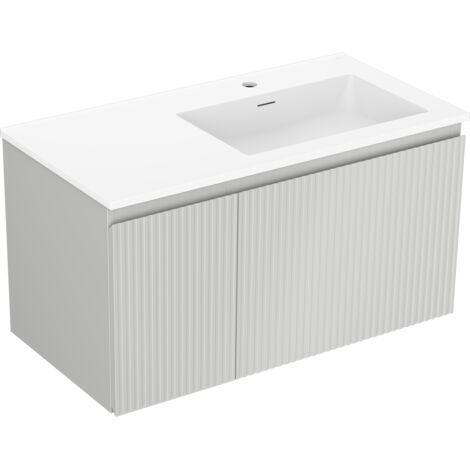 Mexen Rivel mobile da bagno 90 cm con lavabo Otis destro, 1S, 1D, scanalato, grigio opaco/bianco opaco - 91A23-09047-3-BBFF62-W