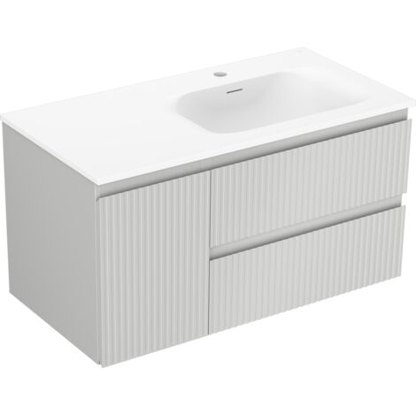 Mexen Rivel mobile da bagno 90 cm con lavabo Vela destro, 2S, 1D, scanalato, grigio opaco/bianco opaco - 91A23-09047-3-BBFFF62-
