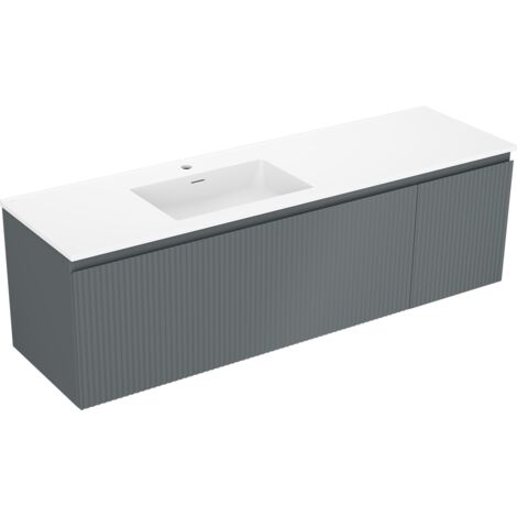 Mexen Rivel mueble de ba帽o de 160 cm con lavabo Otis izquierdo, 1S, 1D, acanalado, grafito mate/blanco mate - 91A23-16047-3-BBF