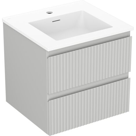 Mexen Rivel mueble de ba帽o de 50 cm con lavabo Otis, 2 cajones, ranurado, gris mate/blanco mate - 91A20-05047-2-BFF62-W18M01